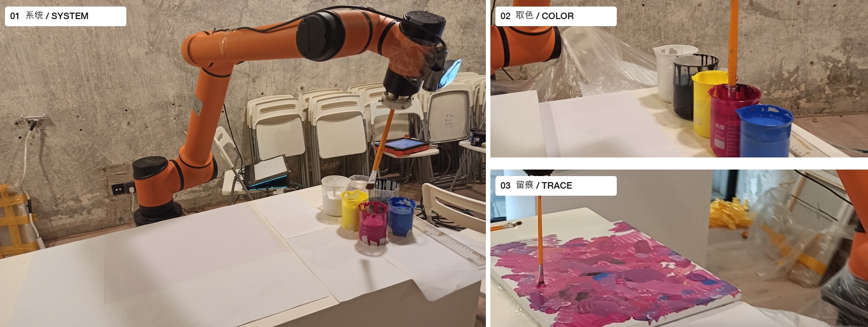 Robotic arm selecting colour and leaving traces of paint